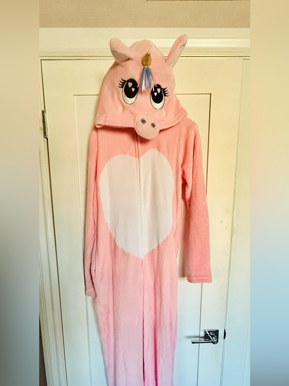 Pink Unicorn Hooded Onesie with Heart - Women